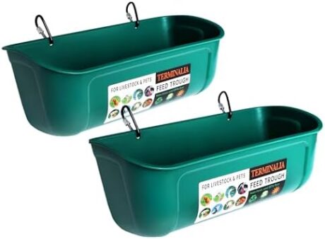 2 Pack Duck Chicken Feeder | Hanging Fence Feed Trough | Goose Turkey Water Trough with Clips | Livestock Feeding Container | Poultry Feed Trough Bucket | 5 Quarts in Total| Green