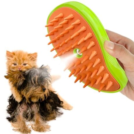 3-in-1 Rechargeable Cat Grooming Brush - Silicone Massage Brush with Self-Cleaning Water Mist, Cold Steam for Bath Time, Eliminates Tangled and Flying Hair (Green)