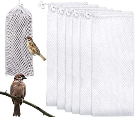 6 Pieces Thistle Finch Sock Bird Feeder, IOUALEY Wild Bird Food Mesh Sock Feeder Instant Seed Sack Supply Tools Hanging Kits for Wildlife Goldfinch Feeding Garden Yard Outdoor, White, 4.7 x 11 Inch