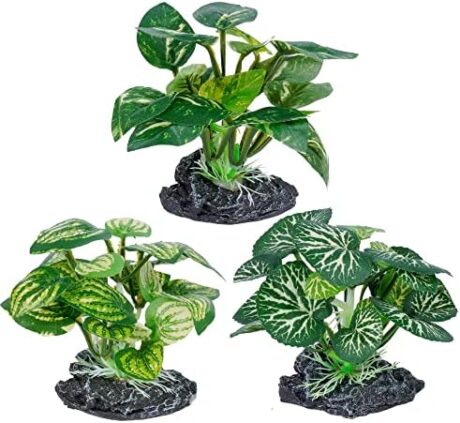 Ameliade Aquarium Plants Fish Tank Decorations Betta Silk Leaf Pad Hammock Cichlid Beta Hides Decor Small Fish Bowl Accessories Turtle Reptiles Axolotl Artificial Plants (3PCS)