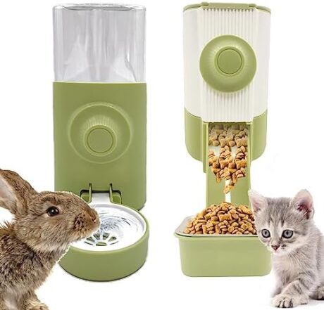 Automatic Rabbit Feeder Water,Hanging Gravity Auto Food & Waterer Set,Removable Cage Pet Food Bowl for Small Animals Rabbits Chinchilla Guinea Pig Ferret(Green)