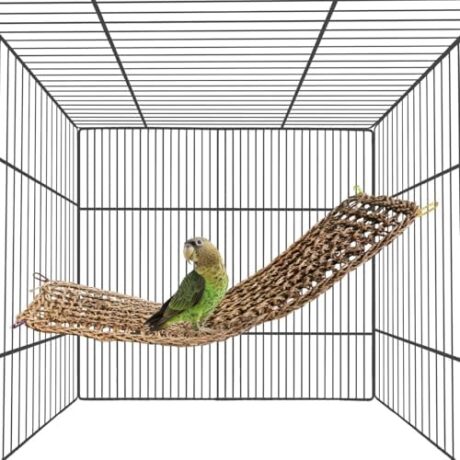 Bird Seagrass Mat 29.5"× 7" Parrot Natural Grass Woven Net Hammock Parakeet Climbing Rope Ladder Mat Chew Toys Cage Accessories for Pigeon Cockatiel Conure Budgie Cockatoo Rat Bearded Dragon