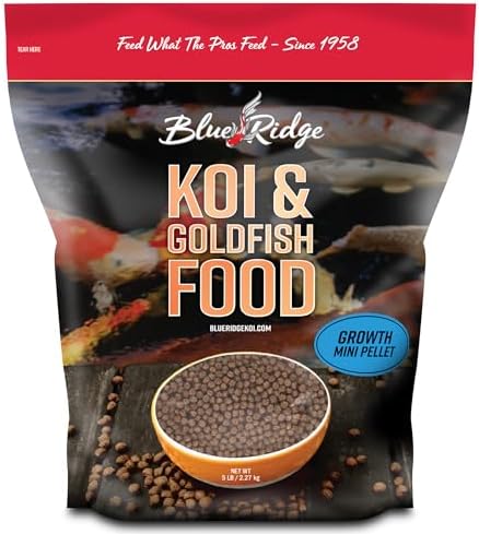 Blue Ridge Koi Fish Food 5lb - Koi Food Mini Growth Formula Goldfish Food, Premium Fish Food for Ponds, Ponds Fish Food, Koi Food Fall and Winter Fish Food, Floating Pond Pellets Fish Food