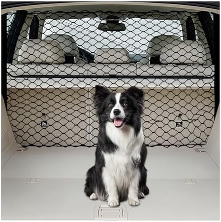 Dog Barrier for Car SUV, 47" Dog Net with Metal Hooks, Stretchable Mesh Cargo Net, Car Divider Dog Gate for Driving Safely with Children & Pets, Universal for Trucks, SUV