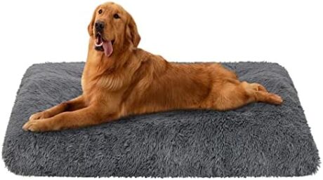 Dog Bed Mat Crate Pad, Dog beds for Large Dogs, Plush Soft Pet Beds, Dog beds & Furniture，Washable Anti-Slip Dog Crate Bed for Large Medium Small Dogs and Cats (29" x 21", Dark Grey)