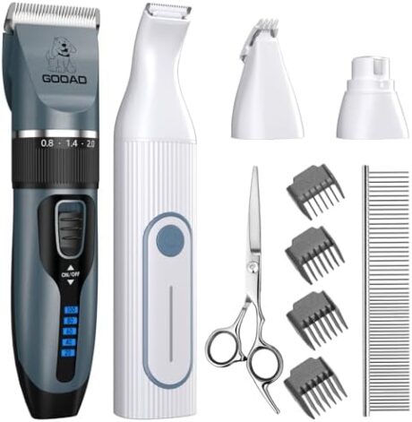 Dog Clippers Grooming Kit for Thick Hair&Coats -4 in 1Low Noise -Rechargeable-Cordless Quiet Paw Trimmer Nail Grinder, Dog Trimmer Grooming,Pet Hair Shaver for Small and Large Dogs Cats