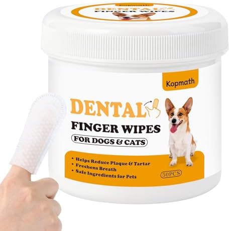 Dog Dental Wipes, Dog Teeth Cleaning Finger Wipes, Reduce Plaque & Tartar, Freshen Breath, Safe Natural Pet Dental Care Finger Wipes for Dog & Cat, Portable & Disposable Dog Tooth Wipes, 50 Ct