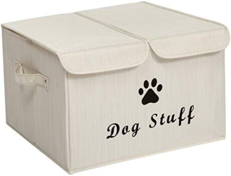 Dog toy box with lid dog storage organizer perfect basket for dog toys living room, playroom, closet, home organization and storage - Dog - Bamboo Beige