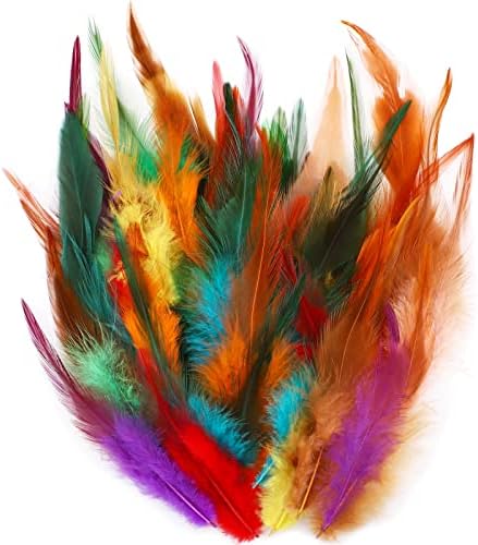 HaiMay 150 Pieces Colorful Feathers for Craft Wedding Home Party Decorations, 5-8 Inches Saddle Hackle Rooster Feathers Craft Feathers