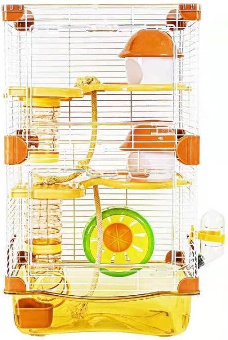 Hamster Cage Small Animal Cage 3 Layers Transparent Cage Size：10.6"(W) X8.1(L) X18.3 (H) Suitable for Hamsters up to 3.5 inch in Length(Please Note This is Mini cage That for Mini Hamster)