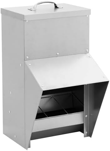 Hwedra Galvanized Chicken Feeder, 11.5 Lbs Outdoor Weatherproof Metal Poultry Feeder with Lid, Hanging Chicken Feeder, Coop Food Dispenser No Waste for Chicken & Duck