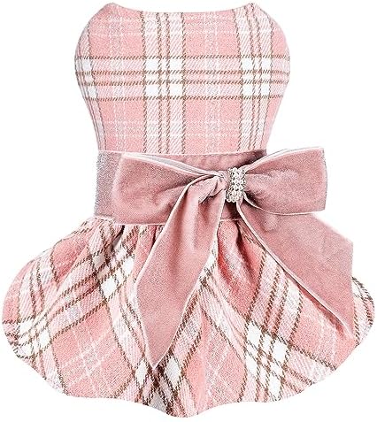 Kosiyi Dog Sweater Dresses for Small Dogs Girl Dog Outfit Yorkie Puppy Clothes Pink Dogs Dress Princess Plaid Dress, Winter Spring Pet Holiday Festival Apparel Dress, Small, Pink,6-9lb