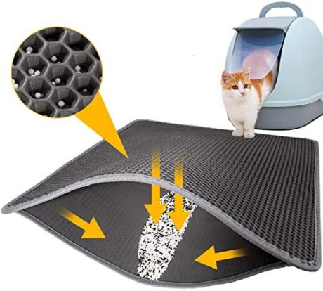 LeToo Cat Litter Mat Grey Trapping for Litter Box, No Slip & Large, Urine & Waterproof, Honeycomb Double Layer Anti Tracking Kitty Mats, No Phthalate, Washable Easy Clean (24" x 15", Grey)
