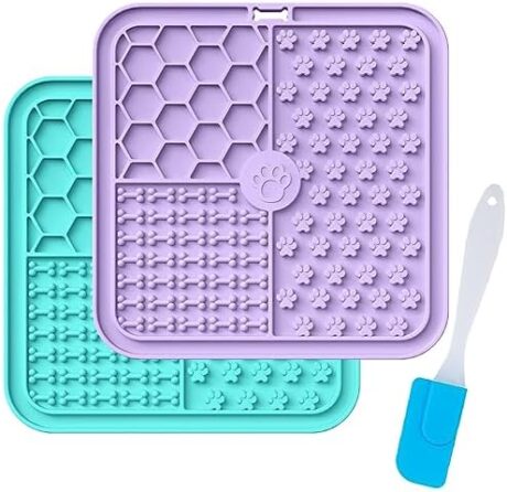 Lick Mat for Dogs and Cats with Suction Cup, Premium Lick Pad for Dog Anxiety Relief, Slow Feeding Mat for Boredom Reducer, Bathing, Grooming and Training (2 Pack with Spatula)