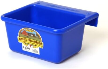 Little Giant® Plastic Mini Feeder | Fence Feeder | Goat Feeder | Durable & Mountable Bucket for Livestock | Made in USA | 6 Quart | Blue