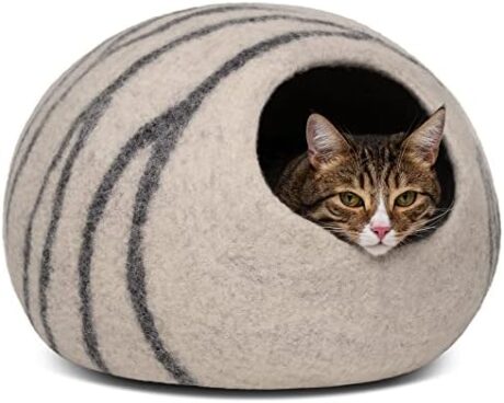 MEOWFIA Cat Cave – Premium Felt Cat Bed for Indoor Cats, Handmade 100% Merino Wool (Light Shades) (Medium, Light Grey)