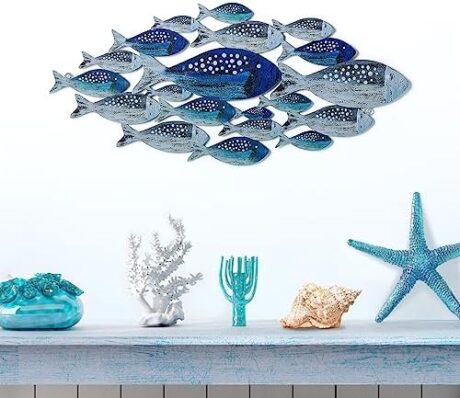 Metal Fish Wall Decor Handcrafted Fish Art Summer Metal Wall Sculpture Marine Decor for Coastal Nautical Beach or Boat Decor Collector Vacation House Blues Silver Wall Art Bedroom Bathroom Living Room