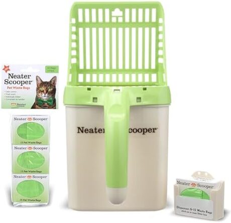 Neater Pets Neater Scooper Standard Size, 60 Refill Bags – Mess-Free Cat Litter Scooper with Bag, Spill-Proof Kitty Litter Scoop with Bin/Scoop Holder