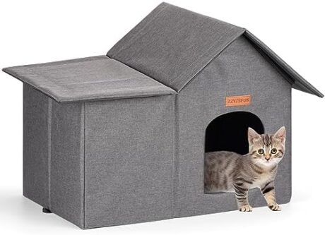 Outdoor Cat House, Weatherproof Outside Cat Shelter for Feral Cats with Removable Cushion, Collapsible Portable Indoor Cat Condos