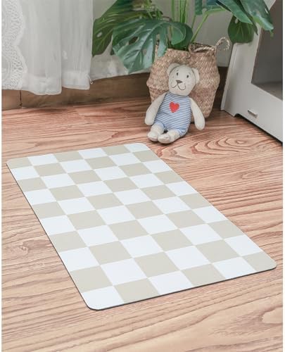 Ralxion Checkered Dog Feeding Mat, Absorbent Mats for Dog Food and Water Bowl, Dispenser, Retro Aesthetic Beige Khaiki Checkerboard Pet Placemat for Dogs, Cats, Puppy Accessories, 16" X 24”