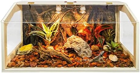 Reptile Terrarium, Lizard Tank Up to 68 Gallons, Bearded Dragon Tank with Roof Door, Snake Tank with Built-in Lamp Fixture and Switch (28 Gallon, 32" Long, Openable Acrylic Roof)