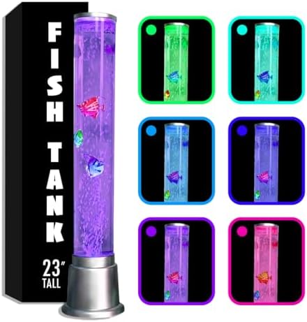 Shop LC Electric Fake Fish Tank Aquarium Lamp with 6 LED Color Change Night Lights Sensory Bubble Tube Lamp Fish Bubble Lamp Sensory Fish Lamp with Moving Fish Bubble Tower Sensory Lights Gifts 1.9FT