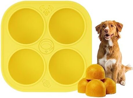 Silicone Dog Treats Molds for Woof Pupsicle Large Dog Toy, 4 Cavities Reusable Dog Treat Tray for Freezing Puppy Treat Mold for Making Dog Snack Easy to Release (Yellow)