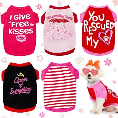 Weewooday 5 Pieces Valentine's Day Dog Shirt for Small Dogs Girl Small Dog Puppy Clothes for Chihuahua Yorkie Bulldog Schnauzer Breathable Shirt Vest(Small)
