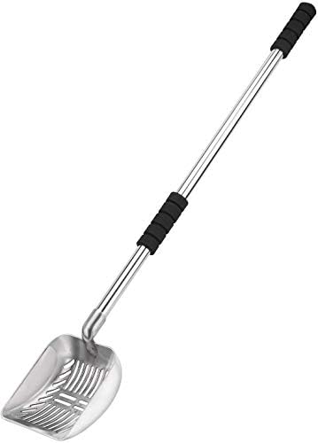 Yangbaga Metal Cat Litter Scoop with Deep Shovel&Long Handle,Detachable Stainless Steel Non-Stick Litter Sifter with Foam Padded Grip, No Bending Back Heavy Duty Cat Litter Scooper