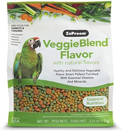 ZuPreem VeggieBlend Bird Pellets, Daily Bird Food for Parrot, Conure, Caique, African Grey, Eclectus, Small Cockatoo, Core Nutrition for Medium Large Birds, Vitamins, Parrot Food (M/L, 3.25 lb)