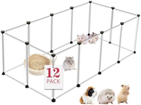 12 Panels Transparent Small Animals Playpen,48" x 24" x 16" Portable Pet Playpen,Plastic Enclosure,Puppy Play Pen for Indoors Outdoor Pet Fence for Guinea Pigs,Bunny,Ferrets,Hamsters,Hedgehogs