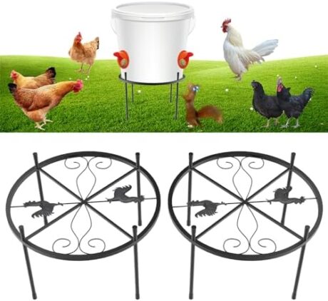 2 PCS Metal Stand for Chicken Feeder Waterer: Iron Stand with 4 Legs, Chicken Waterer Buckets Stand Round Support Rack, Chicken Accessories for Feeding and Watering in Indoor and Outdoor Poultry Coops