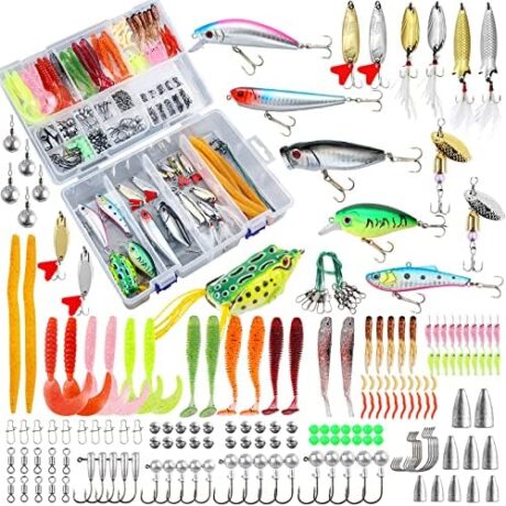327PCS Fishing Tackle Lures Bait Kit Set Fishing Tackle Box with Tackle Included Fishing Gear, Fishing Lures, Worm, Spinner, Spoon, Hook for Freshwater Bass Trout Fishing Gifts for Men