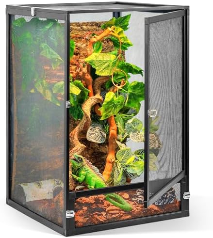 33 Gallon 360° Panoramic Foldable Reptile Terrarium Kit: Crested Gecko Tank and Reptile Cage for Superior Ventilation, Easy Feeding, Sturdiness, and Simple Assembly (Black, 26"x17"x17")