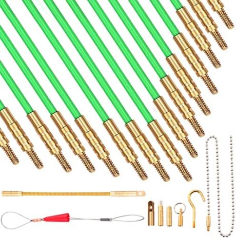 50 FT Wire Fishing Kit Fiberglass Connectable Fish Tape Wire Puller Cable Pulling Cable Fishing Tools Coaxial Electrical Connectable Pull Push Kit With Hook And Hole Kit In Transparent Tube, Green
