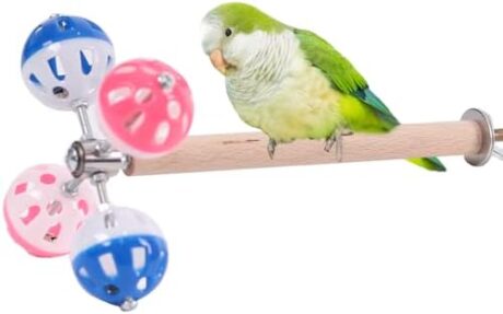 Bird Stand Perch Toy with Rotating Balls,Parakeet Stand Perch Toy for Metal Cage, Fun Toy for Parrots Cockatiels Budgies Budgerigars Parrotlets Lovebirds Ringne.
