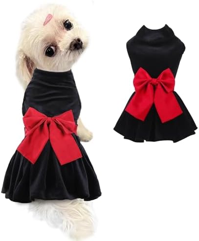 Dog Dress with Bowknot, Fashional All Weather Puppy Clothes Wedding Holiday Princess Pet Dresses for Small Dogs Cats Girl(X-Small, Black)