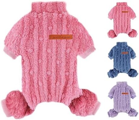 Dog Pjs for Small Dogs Chihuahua Yorkie Clothes Fleece Warm Puppy Pajamas Sweater Onesie Pink Pet Clothes Outfit Apparel (Pink, Medium,1pc)