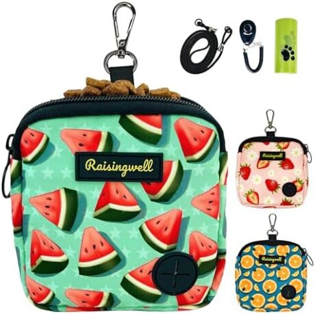 Dog Treat Pouch,Training Clicker and Poop Bags,Watermelon Treat Pouches for Pet Training Pocket Sized Pet Training Pouch, Zipper Pet Feed Snack Reward, for Puppy Travel or Outdoor Use.