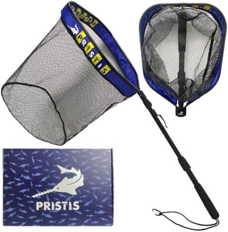 Floating Lightweight Fishing Net with Telescopic Pole Handle, Rubber Coat Landing Net Freshwater Saltwater, 39'' Foldable Extendable Dip Net, Boat/Kayak Fish Net for Catch Release