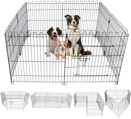 Foldable Metal Dog Playpen, Portable Pet Pen Puppy Exercise Pens 8 Panels Small/Medium Dogs Fence for Yard Indoor&Outdoor RV Travel Camping with Doors for Cat Rabbit Hedgehog