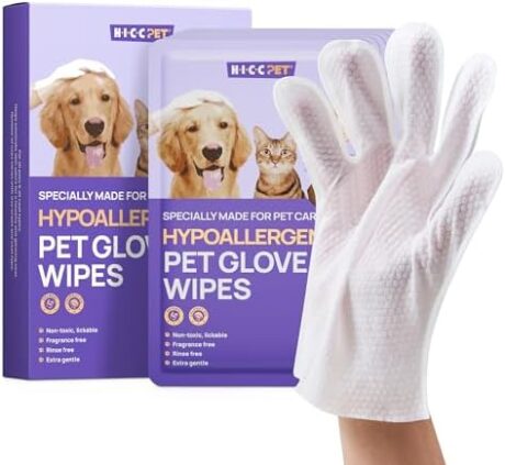 HICC PET Cleaning Deodorizing Bathing Wipes for Dogs & Cats, Hypoallergenic Dog Cleaning Glove Wipes, Nourishing & Grooming Fur, Cat Cleaning Wipes Remove Odor
