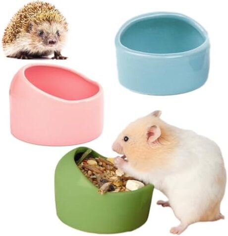 JSLZF Small Animal Bowl Ceramic Hamster Bowl Hamster Food Dish Prevent Knocking Over, Food Splashing and Chewing Feeding Dish for Gerbil Chinchilla Rat Ferret Hedgehog (3 PCS)