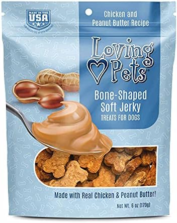 Loving Pets - Soft Chew Jerky (Bone-Shaped, Chicken & Peanut Butter Recipe) USA Made Dog Treats
