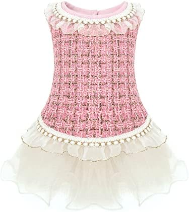 Luxury Pearl Dog Dresses, Lace Tulle Puppy Skirt for Small and Medium Girl Dogs Photography Christmas Halloween(Pink,Medium)
