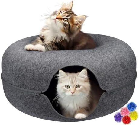 MAMI&BABI Peekaboo Cat Cave for Indoor Cats, Cat Donut Cat Tunnel Bed, Scratch Resistant Cat Toys for Medium Large Cats up to 30 lbs