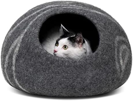 MEOWFIA Cat Cave – Premium Felt Cat Bed for Indoor Cats, Handmade 100% Merino Wool (Dark Shades) (Medium, Dark Grey)