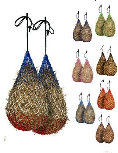 Majestic Ally 2 pcs Slow Feed 42” Hay Net for Horses, Strong Small 2x2” Holes, Nylon Rope Hanging, Adjustable Travel Feeder for Trailer and Stall, Simulates Grazing, Reduce Waste (Patriotic)