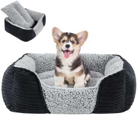Miguel Washable Dog Bed with Removable Cushion for Small Dogs, Easy to Wash Pet Sofa Bed with Side, Rectangle Bolster Cat Bed Calming Cuddle Puppy Bed with Anti-Slip Bottom, Black 20 Inch