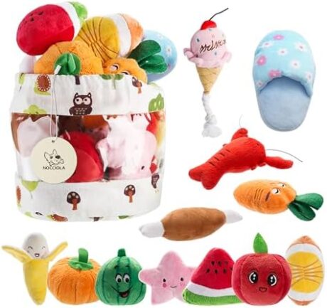 Nocciola Dog Squeaky Toys, Plush Small Dog Toys for Dogs, Stuffed Dog Toys with Squeakers,12 pcs Puppy Toys with a Carrying Bag for Small Medium Size Dogs